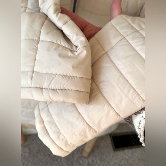 Zella City Dweller Longline Primaloft Quilted Cream Puffer Hooded Coat Jacket L - Picture 7 of 12